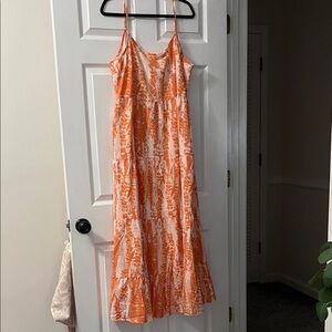 Orange and White Sleeveless Maxi Dress